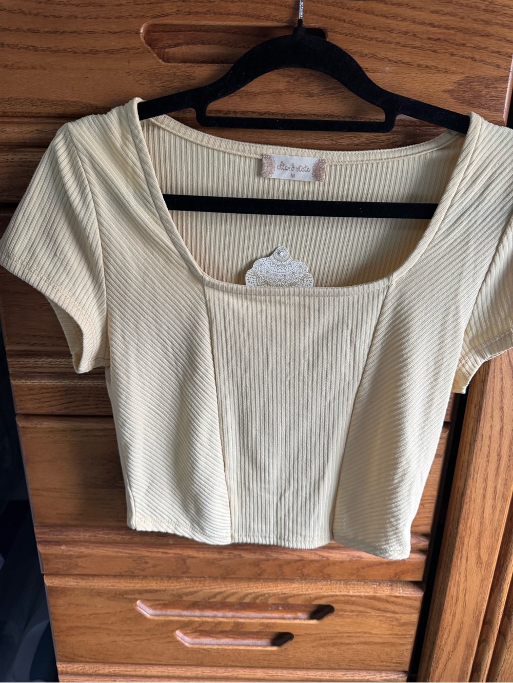Altar'd State Ribbed Square-Neck Crop Top in Light Yellow